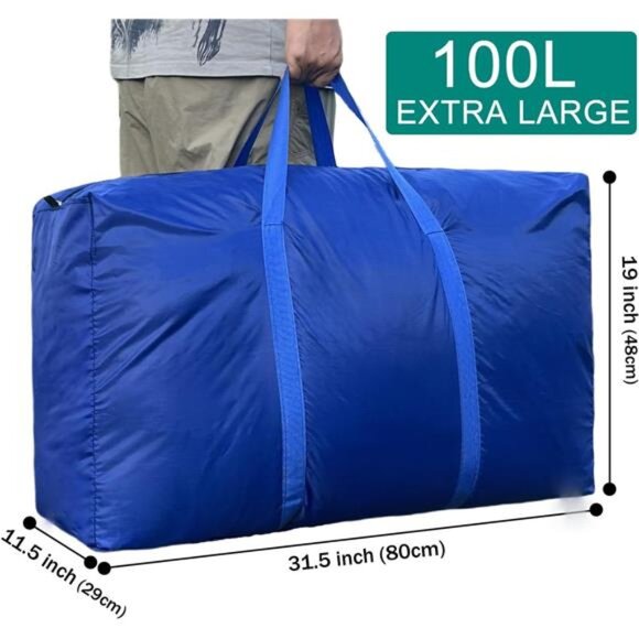 100L Extra Large Storage Bags Moving Bags with Zippers Handles Storage Totes Blu - Picture 3 of 7